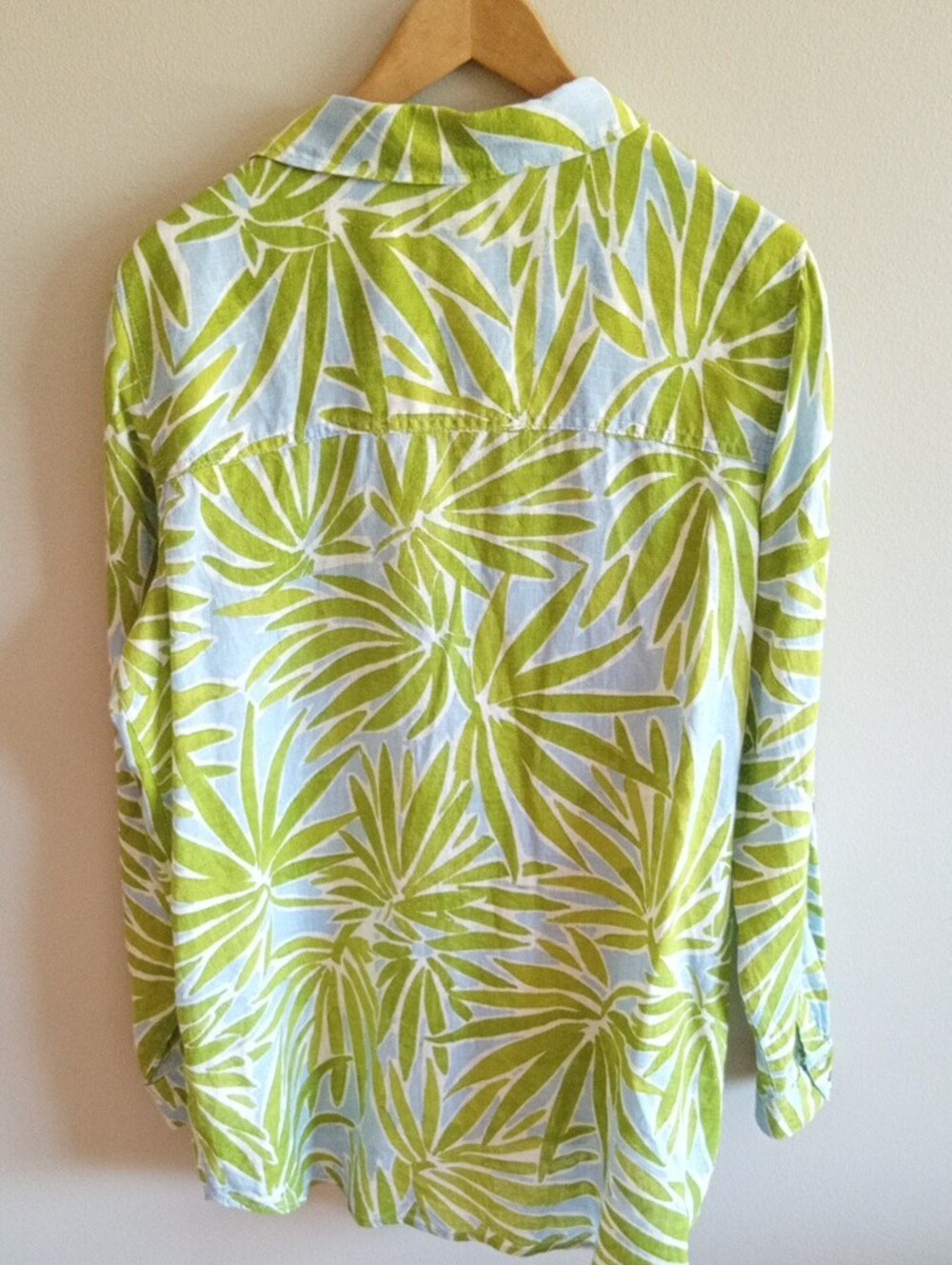 Sigrid Olsen 100% Linen Botanical Shirt Size Large Resort Beach Vacation - Picture 3 of 4